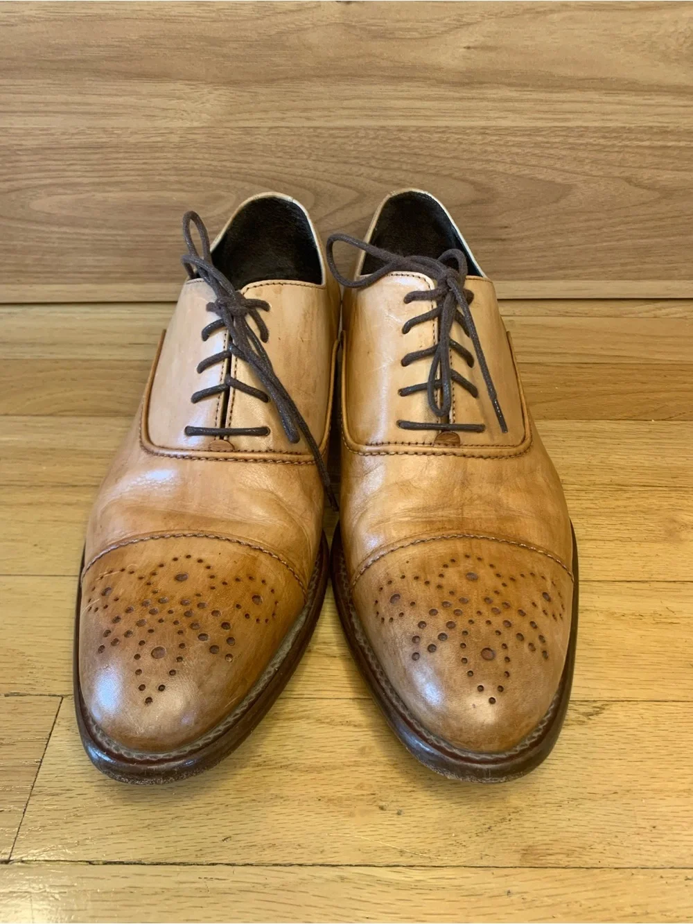 Calzoleria Toscana 2361 Tan Leather Cap-Toe Oxfords - Size 42